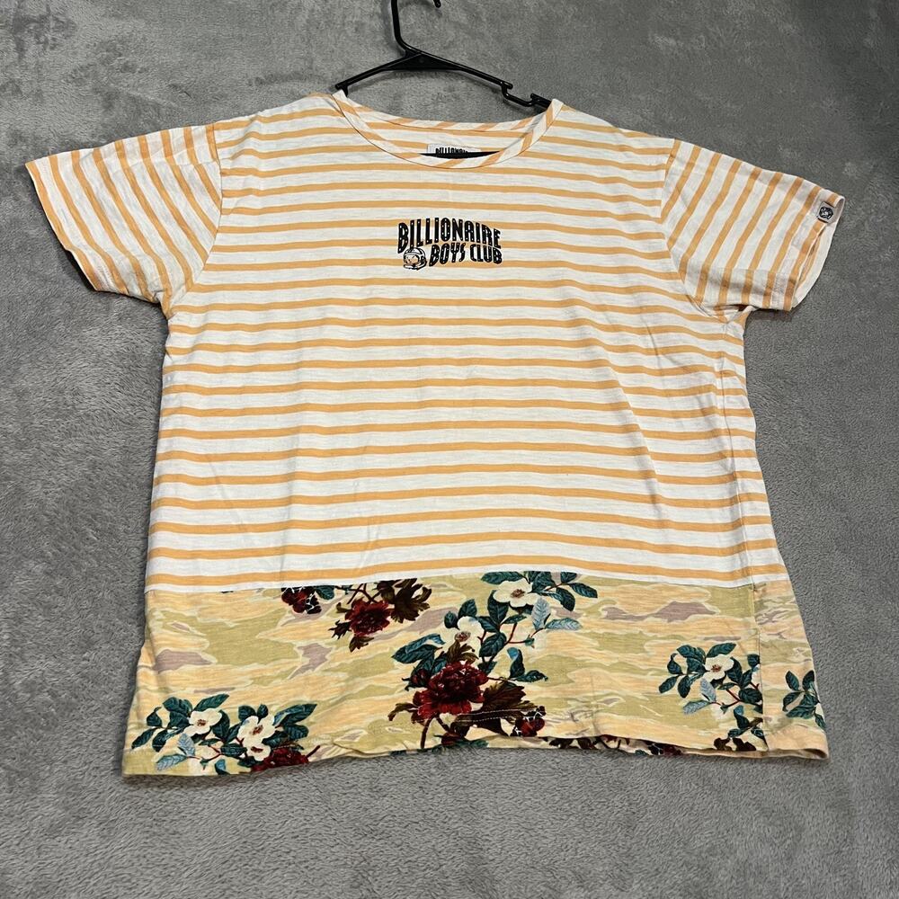 Billionaire Boys Club Shirt Mens Large Yellow White Striped Floral Graphic Tee